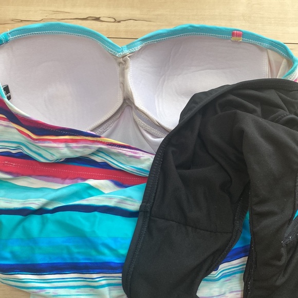 2 Bamboo Womens L Two Piece Swimsuit. Pretty Stripe Tube top with Black Bottoms - Picture 6 of 6